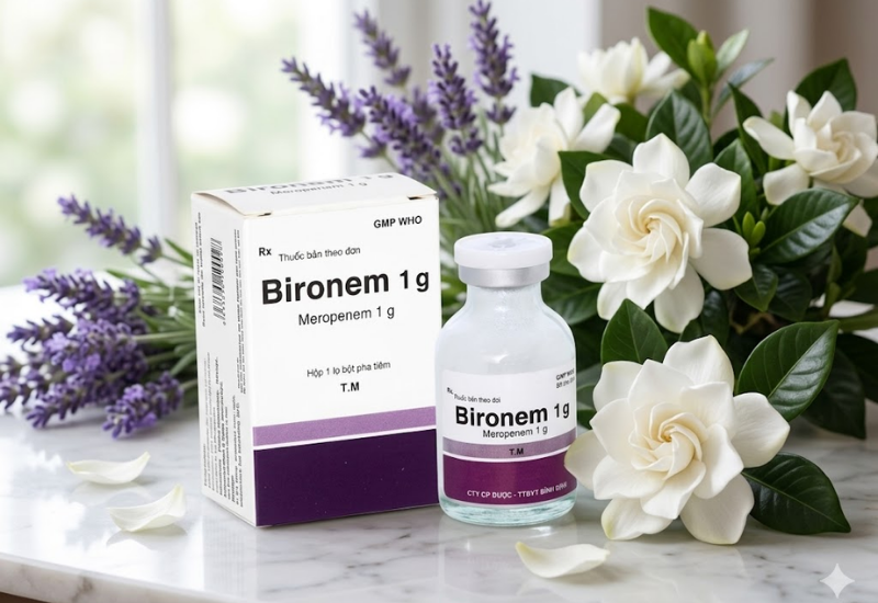Thuốc bột pha tiêm điều trị nhiễm khuẩn Bironem 1g Bidiphar (Hộp 1 lọ)