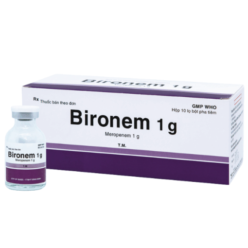 Thuốc bột pha tiêm điều trị nhiễm khuẩn Bironem 1g Bidiphar (Hộp 1 lọ)