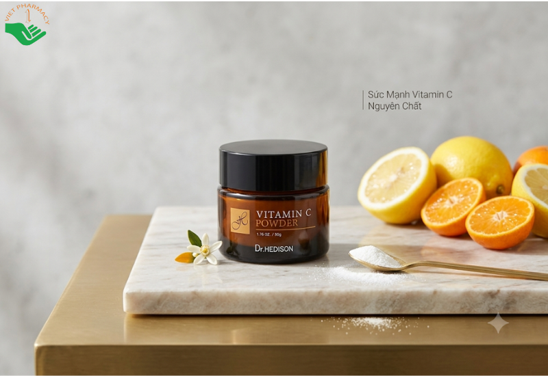 Bột vitamin C tinh khiết 100% Vitamin C Powder Dr.Hedison hỗ trợ làm sáng da và chống oxy hóa (Hũ 50ml)