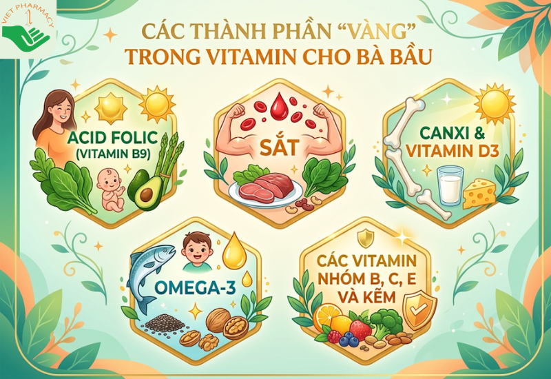 Các thành phần vàng phải có trong vitamin cho bà bầu
