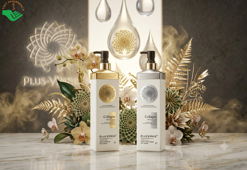Combo dầu gội và dầu xả Collagen Absolute Hair Appeal Plus Vinge kích thích mọc tóc, khắc phục tình trạng gãy ngọn, xơ yếu (Dầu gội 500ml + Dầu xả 500ml)