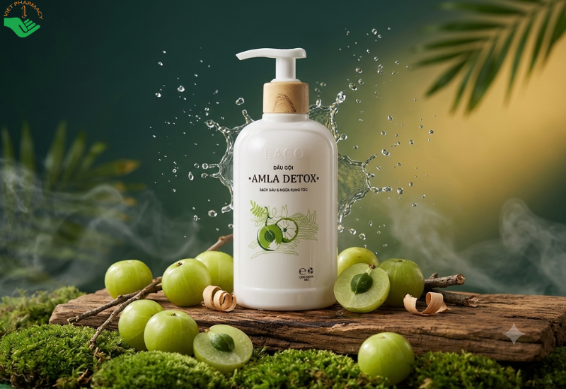 Dầu gội đầu Amla Detox Laco giảm rụng tóc, phục hồi tóc hư tổn và kích thích mọc tóc (Chai 300ml)
