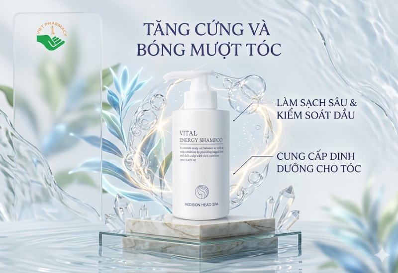 Dầu gội đầu tăng sức sống cho tóc Vital Energy Shampoo Dr.Hedison làm sạch da đầu và kiểm soát dầu nhờn (Chai 280ml)