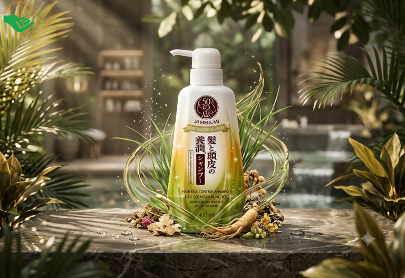 Dầu gội Hair Fall Control Shampoo 50 Megumi giúp giảm gãy rụng, nuôi dưỡng da đầu và chân tóc chắc khỏe (Chai 400ml)