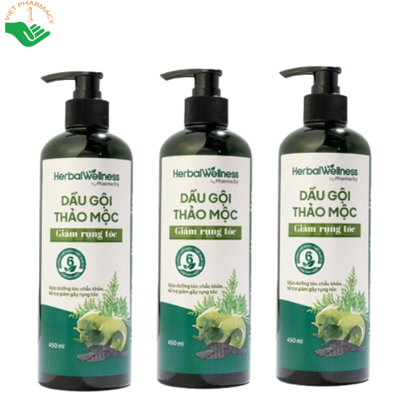 Dầu gội thảo mộc Herbal Wellness By Pharmacity giảm rụng tóc, dưỡng tóc chắc khỏe, mềm mượt (Chai 450ml)