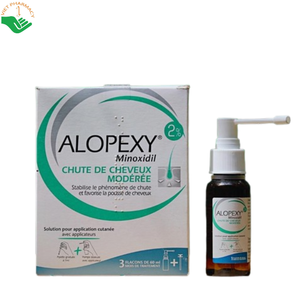 Dung dịch Minoxidil 2% Alopexy kích thích mọc tóc và giảm rụng tóc (Hộp 3 lọ)