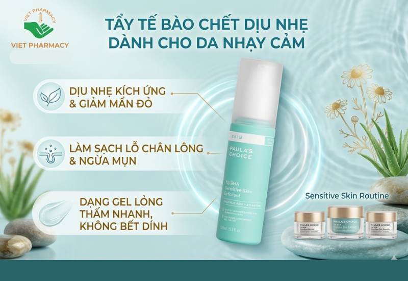 Gel làm sạch tế bào chết dịu nhẹ cho da nhạy cảm 1% BHA Sensitive Skin Exfoliant Paula's Choice làm sạch lỗ chân lông và giảm mẩn đỏ (Chai 100ml)