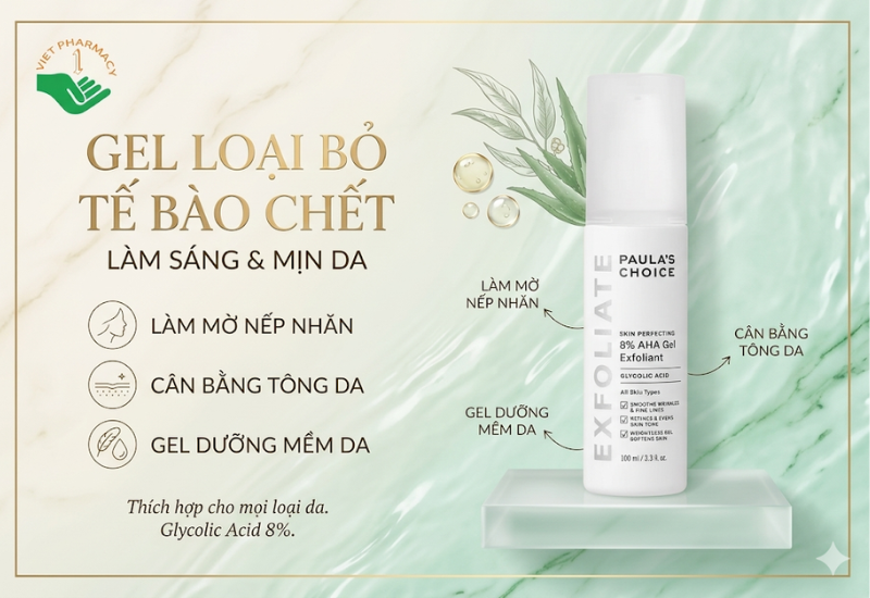 Gel loại bỏ tế bào chết Skin Perfecting 8% AHA Gel Exfoliant Paula's Choice làm sáng và mịn da (Chai 100ml)