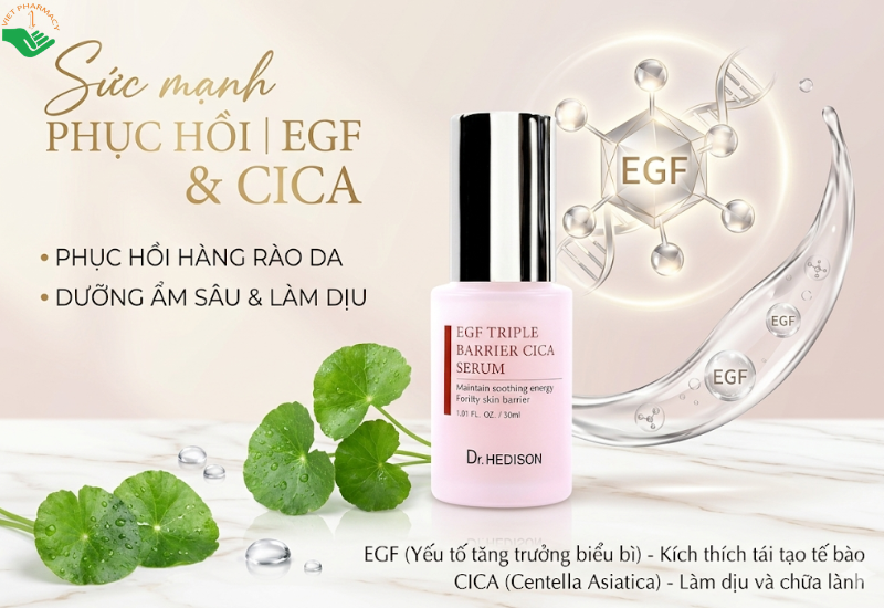 Huyết thanh EGF Triple Barrier Cica Serum Dr.Hedison làm dịu da và giảm kích ứng (Chai 30ml)