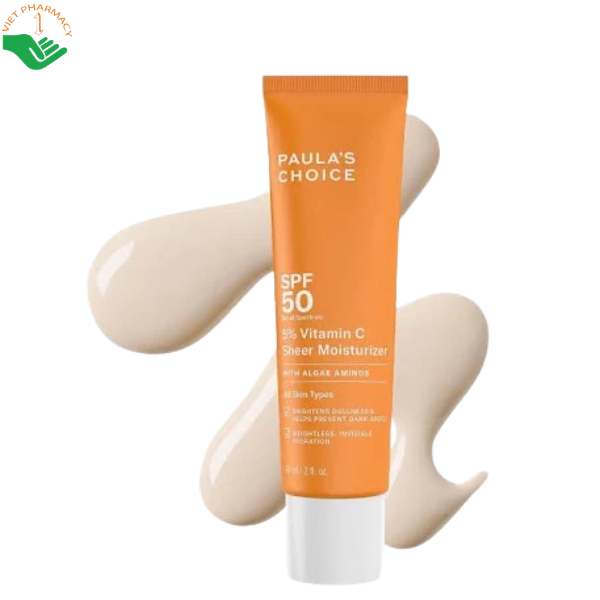 Kem chống nắng dưỡng ẩm 5% Vitamin C SPF 50 Paula's Choice giúp làm sáng, đều màu da và bảo vệ da trước UVA, UVB (Tuýp 60ml)