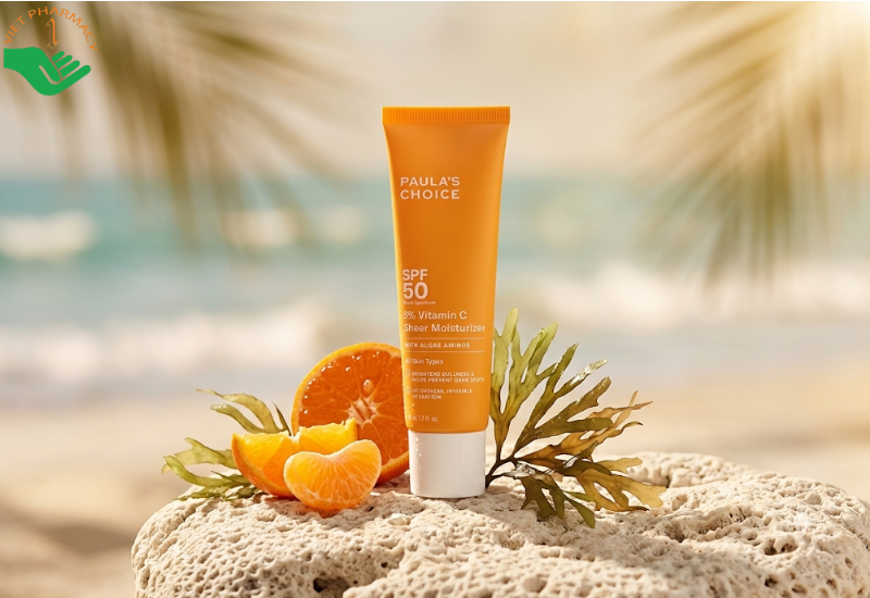 Kem chống nắng dưỡng ẩm 5% Vitamin C SPF 50 Paula's Choice giúp làm sáng, đều màu da và bảo vệ da trước UVA, UVB (Tuýp 60ml)