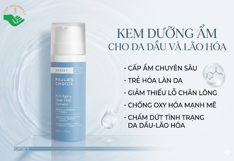 Kem dưỡng ẩm cho da dầu lão hóa Resist Anti-Aging Clear Skin Hydrator Paula's Choice giúp cấp ẩm và trẻ hóa da (Chai 50ml)