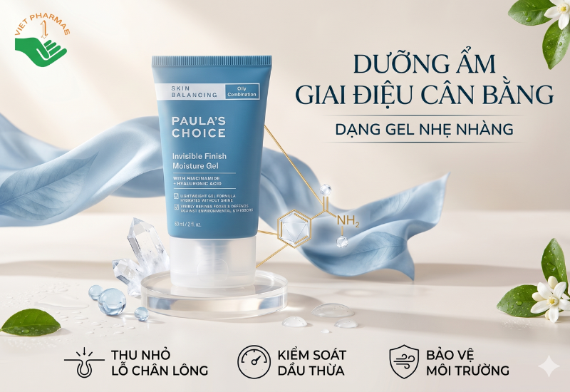 Kem dưỡng ẩm dạng gel Skin Balancing Invisible Finish Moisture Gel Paula's Choice kiểm soát tiết dầu thừa và thu nhỏ lỗ chân lông (Tuýp 60ml)