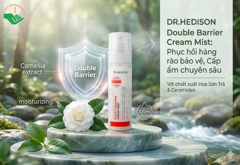 Kem dưỡng ẩm dạng xịt Double Barrier Cream Mist Dr.Hedison hỗ trợ cải thiện độ đàn hồi da (Chai 100ml)