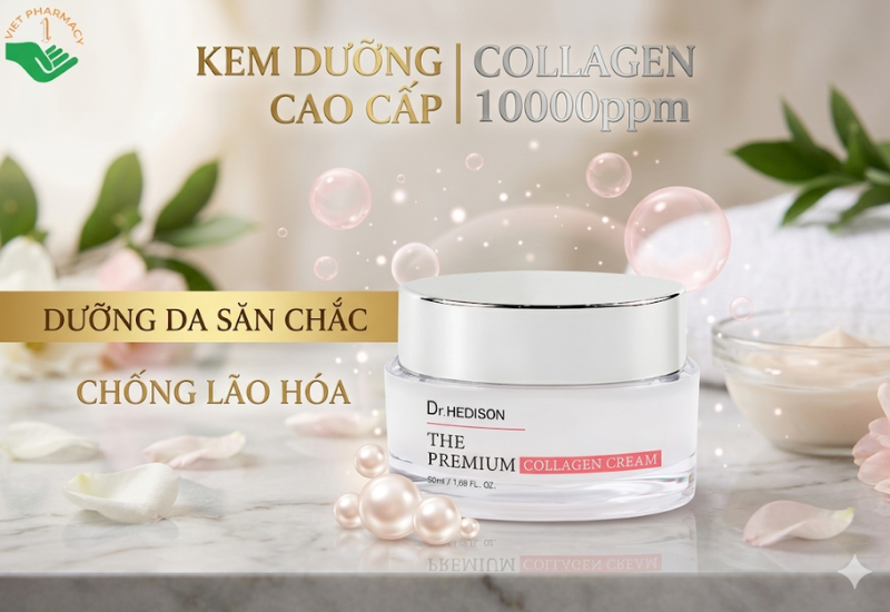 Kem dưỡng cao cấp Collagen 10000ppm The Premium Collagen Cream Dr.Hedison dưỡng da săn chắc và chống lão hóa (Hũ 50ml)