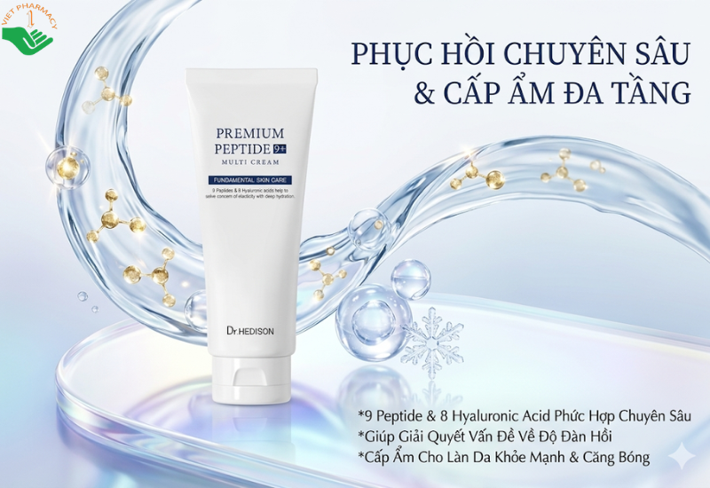 Kem dưỡng cao cấp Premium Peptide9+ Multi Cream Dr.Hedison cấp ẩm và hỗ trợ thúc đẩy tăng sinh Collagen (Tuýp 200ml)