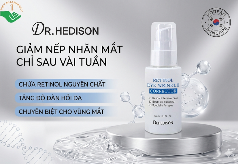Kem dưỡng mắt Retinol Eye Wrinkle Corrector Dr.Hedison giảm nếp nhăn và rãnh nhăn vùng mắt (Chai 30ml)