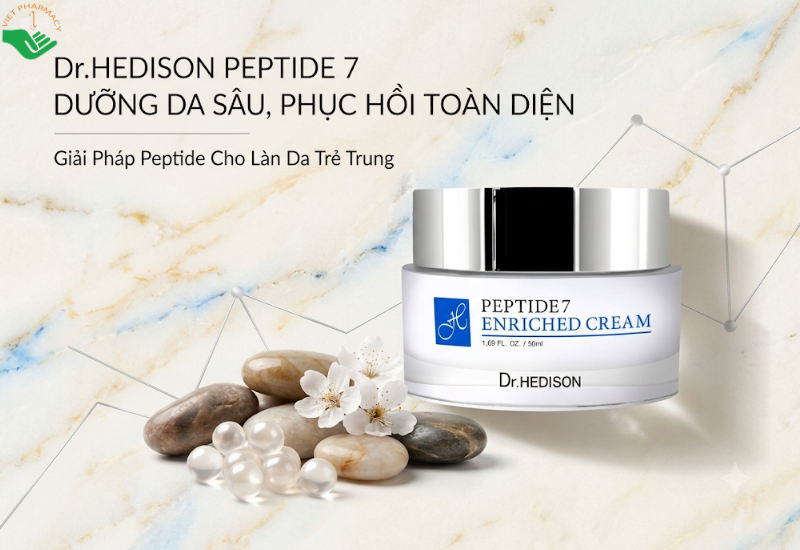 Kem dưỡng Peptide 7 Enriched Cream Dr.Hedison giúp giảm nếp nhăn và chống lão hóa (Hũ 50ml)