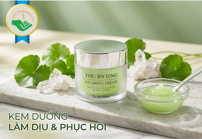 Kem dưỡng trị mụn The: Jin Jung Cicaming Cream Dr.Hedison giảm mụn, kháng viên và kiểm soát dầu nhờn (Hũ 50ml)