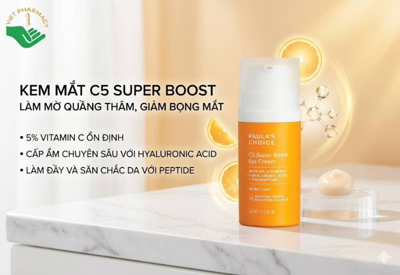 Kem mắt 5% Vitamin C C5 Super Boost Eye Cream Paula's Choice làm mờ quầng thâm, bọng mắt và giảm nếp nhăn (Chai 15ml)