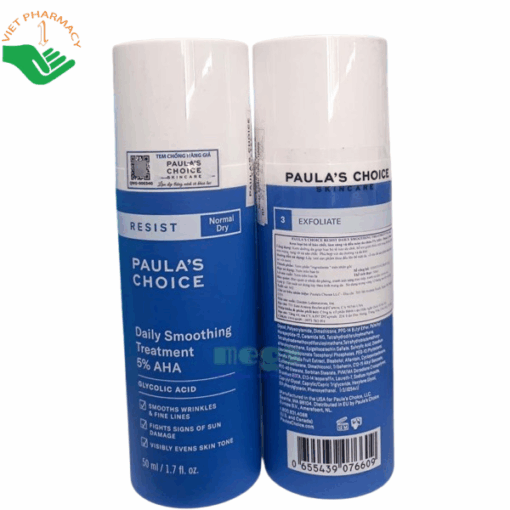 Lotion loại bỏ tế bào chết Resist Daily Smoothing Treatment With 5% AHA Paula's Choice giúp làm sáng da, làm giảm nếp nhăn trên da (Chai 50ml)