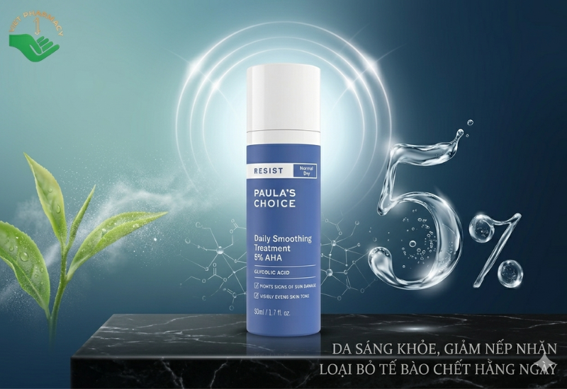 Lotion loại bỏ tế bào chết Resist Daily Smoothing Treatment With 5% AHA Paula's Choice giúp làm sáng da, làm giảm nếp nhăn trên da (Chai 50ml)