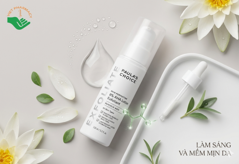 Lotion loại bỏ tế bào chết Skin Perfecting 8% AHA Lotion Exfoliant Paula's Choice làm sáng và mềm mịn da (Chai 100ml)