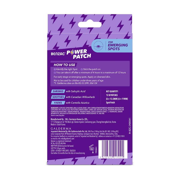 Miếng dán xẹp mụn siêu tốc Benzac Power Patch (Hộp 12 miếng)