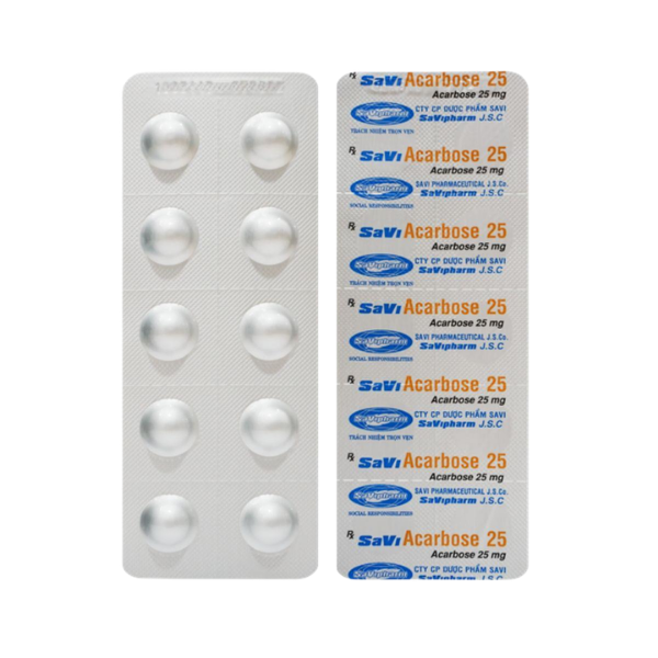 Mô tả sơ lược về Thuốc điều trị đái tháo đường SaVi Acarbose 25 SaViPhar (Hộp 10 vỉ x 10 viên)