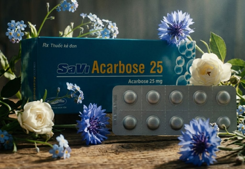 Mô tả sơ lược về Thuốc điều trị đái tháo đường SaVi Acarbose 25 SaViPhar (Hộp 10 vỉ x 10 viên)