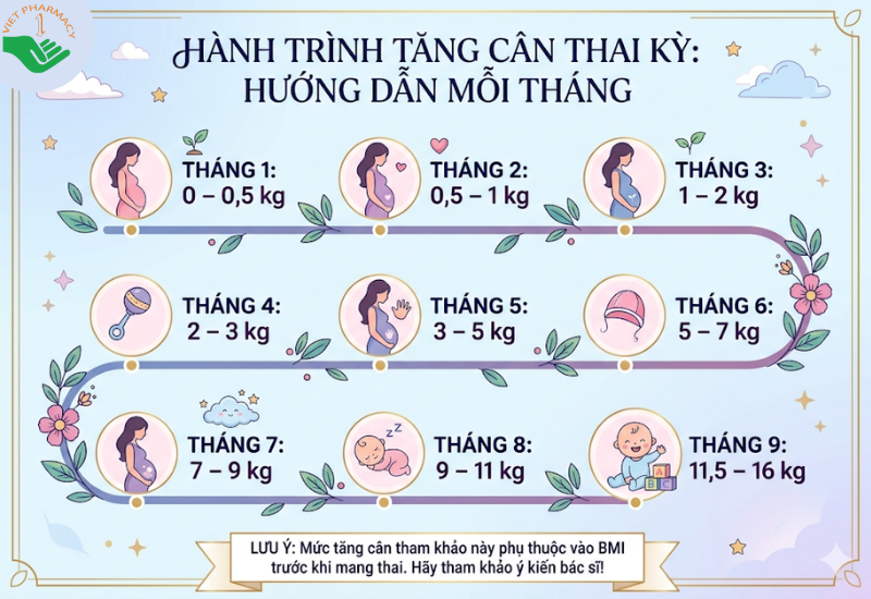Mức tăng cân theo tháng của thai kỳ