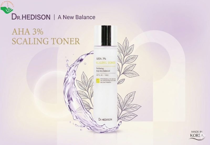 Nước hoa hồng AHA 3% Scaling Toner Dr.Hedison hỗ trợ làm sáng da và tẩy tế bào chết dịu nhẹ (Chai 150ml)