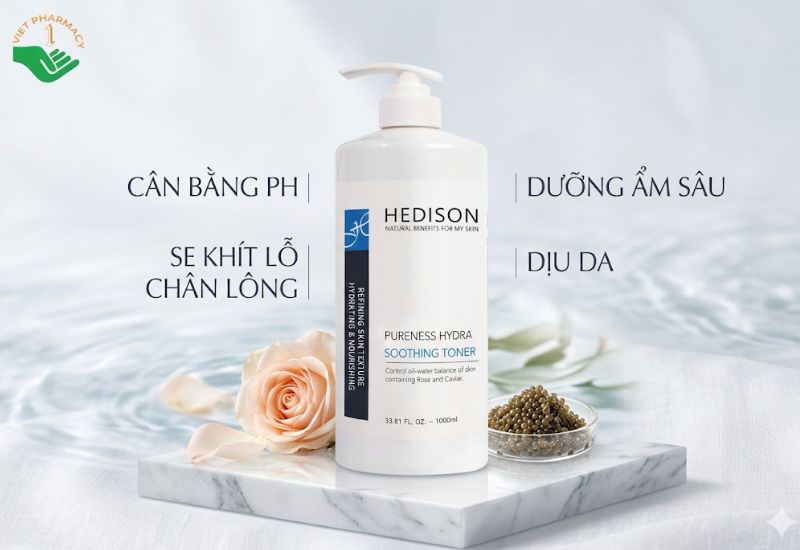 Nước hoa hồng cân bằng pH Pureness Hydra Smoothing Toner Dr.Hedison hỗ trợ se khít lỗ chân lông (Chai 1000ml)