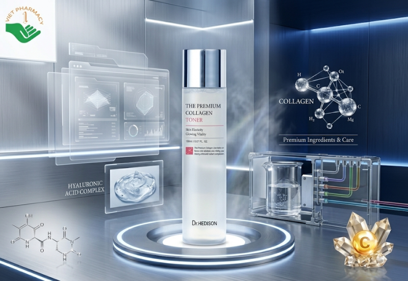Nước hoa hồng Collagen cao cấp The Premium Collagen Toner Dr.Hedison hỗ trợ làm chậm quá trình lão hóa (Chai 150ml)