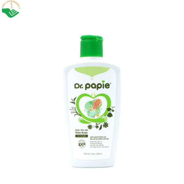 Nước tắm gội thảo dược cho bé Dr.Papie giúp phòng ngừa rôm sảy, mẩn ngứa toàn diện (Chai 230ml)