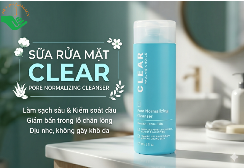 Sữa rửa mặt Clear Pore Normalizing Cleanser Paula's Choice làm sạch da và giảm dầu thừa (Chai 177ml)
