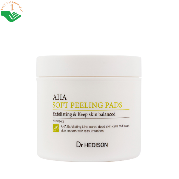 Tẩy da chết AHA Soft Peeling Pads Dr.Hedison hỗ trợ làm đều màu da và chậm quá trình lão hóa (Hũ 70 miếng)