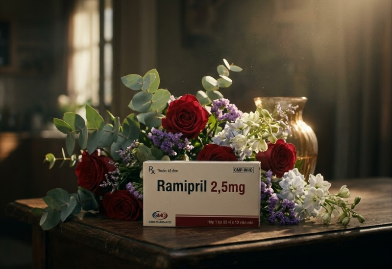 Thuốc điều trị tim mạch huyết áp Ramipril 2,5mg Minh Dân (Hộp 3 vỉ x 10 viên) 