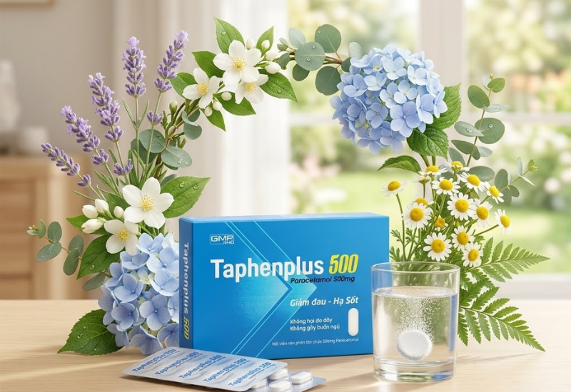Thuốc giảm đau hạ sốt Taphenplus 500 Sao Kim (Hộp 10 vỉ x 10 viên)