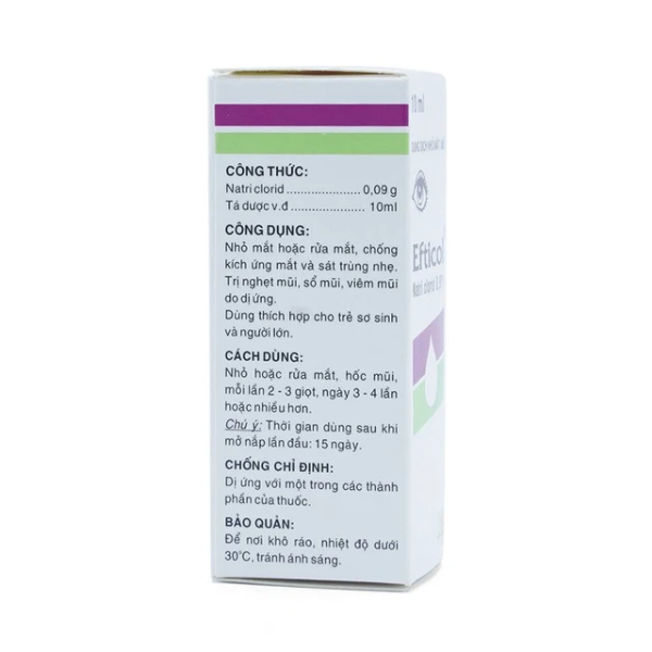Thuốc nhỏ mắt mũi Efticol Natri Clorid 0.9% (Hộp 1 chai 10ml)
