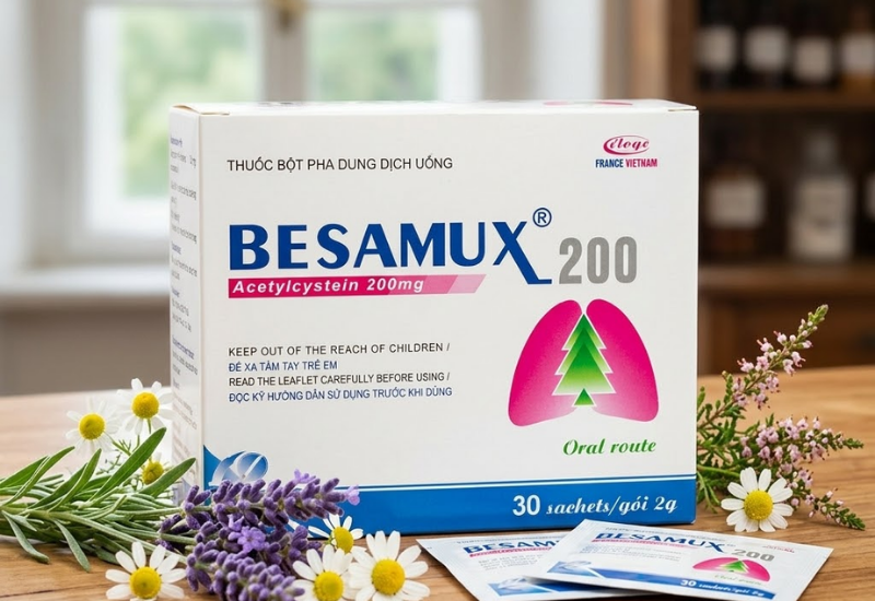 Thuốc tiêu nhầy Besamux 200 Eloge France (Hộp 30 gói x 2g)