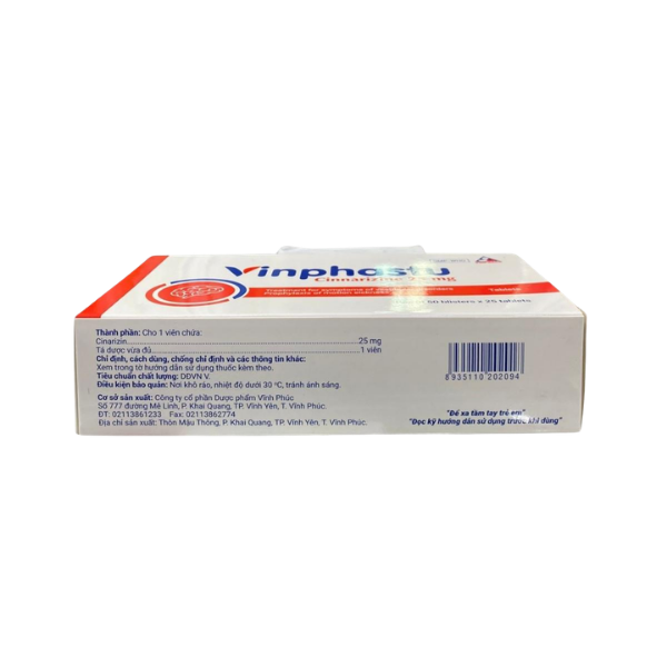 Thuốc trị chóng mặt Vinphastu 25mg Vinphaco (Hộp 50 vỉ x 25 viên)