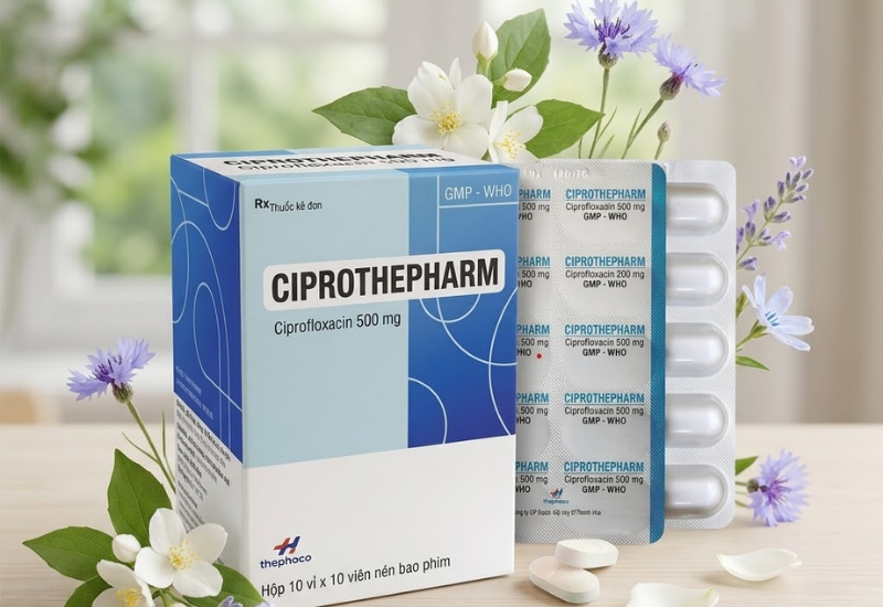 Thuốc trị nhiễm khuẩn Ciprothepharm Thephaco (Hộp 10 vỉ x 10 viên)