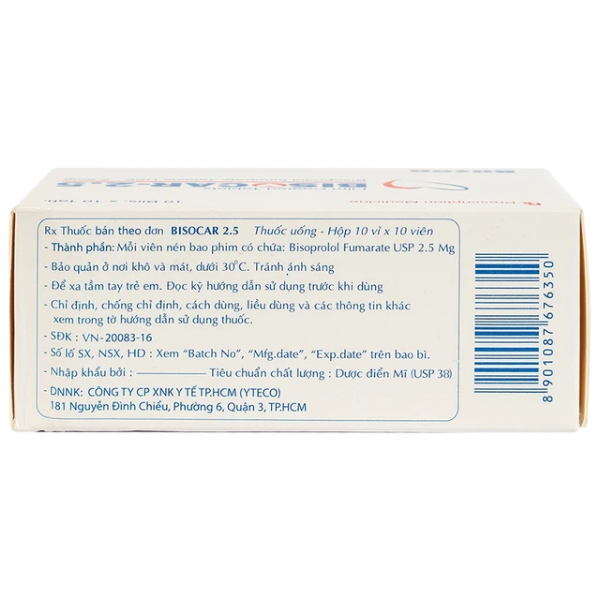 Thuốc trị tăng huyết áp Bisocar 2.5 Rusan Pharm (Hộp 10 vỉ x 10 viên)