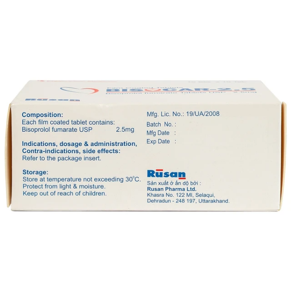Thuốc trị tăng huyết áp Bisocar 2.5 Rusan Pharm (Hộp 10 vỉ x 10 viên)