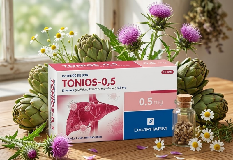 Thuốc trị viêm gan B Tonios-0,5 Davipharm (Hộp 4 vỉ x 7 viên)