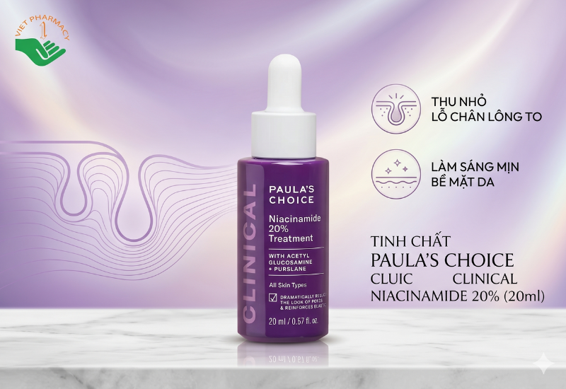 Tinh Chất Clinical Niacinamide 20% Treatment Paula's Choice giúp thu nhỏ lỗ chân lông to và làm sáng mịn bề mặt da (Chai 20ml)