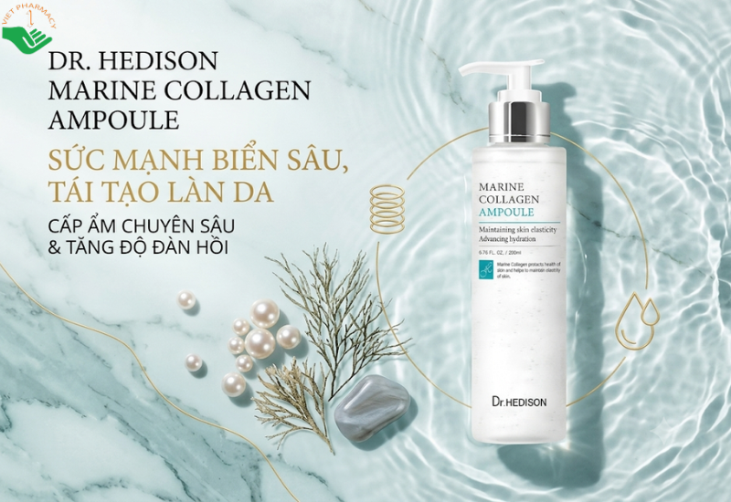 Tinh chất Marine Collagen Ampoule Dr.Hedison tăng độ đàn hồi và làm mờ các nếp nhăn li ti (Chai 200ml)