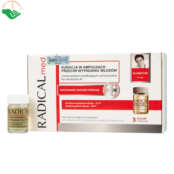 Tinh chất ngừa rụng tóc dành cho nam Anti-Hair Loss Treatment For Men Radical Med tăng cường độ chắc khỏe cho tóc, hỗ trợ phục hồi tóc yếu (Hộp 3 ống)