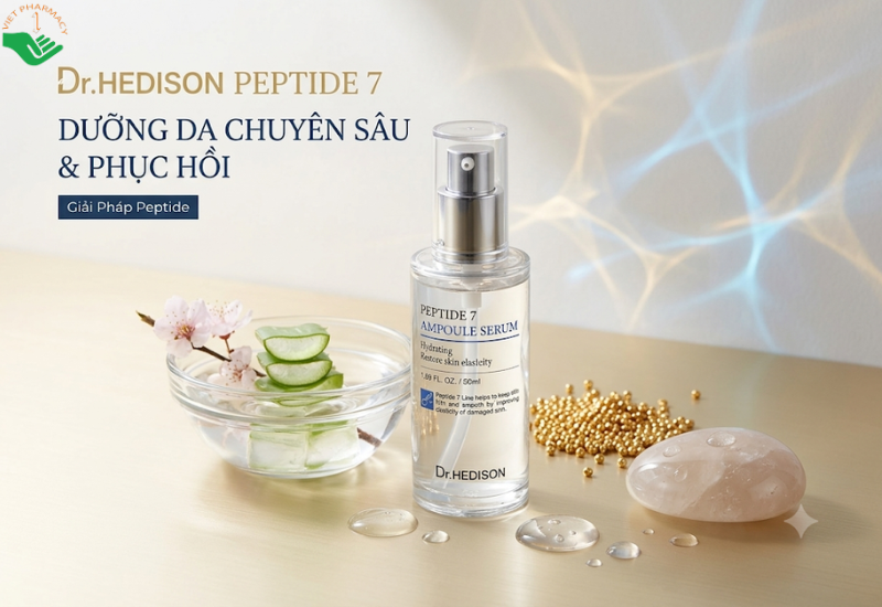 Tinh chất Peptide 7 Ampoule Serum Dr.Hedison tăng độ đàn hồi và dưỡng trắng da (Chai 50ml)